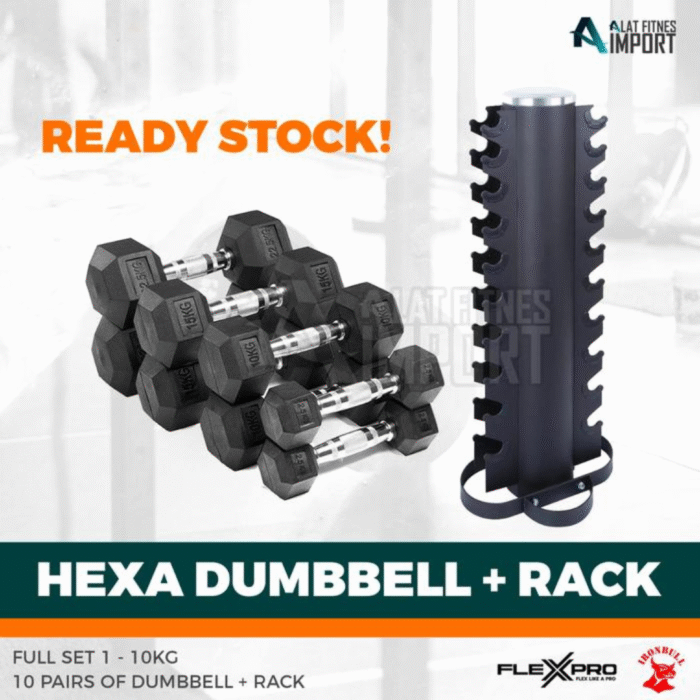 Dumbbell Set Hexa Total 110KG Include Ironbull Vertical Rack - Image 1
