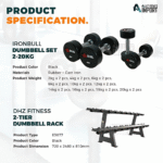 Ironbull Dumbbell Set 2-20kg Plus 2 Tier Barbell Dumbbell Rack - Image 2