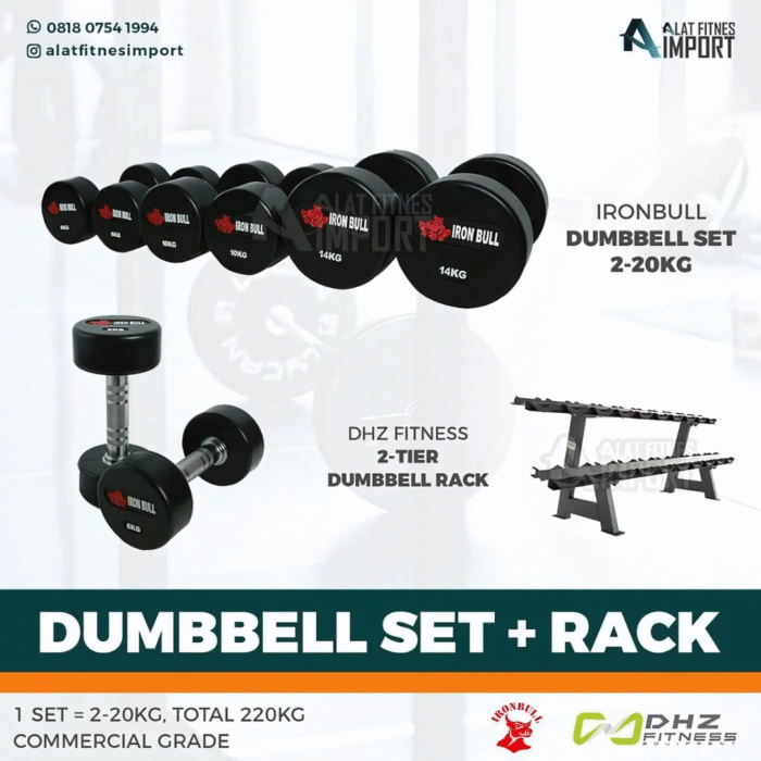 Ironbull Dumbbell Set 2-20kg Plus 2 Tier Barbell Dumbbell Rack - Image 1